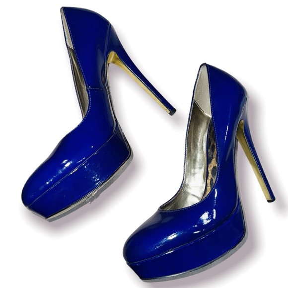 Bebe Bailey blue black patent leather platform stiletto heels - Picture 4 of 4